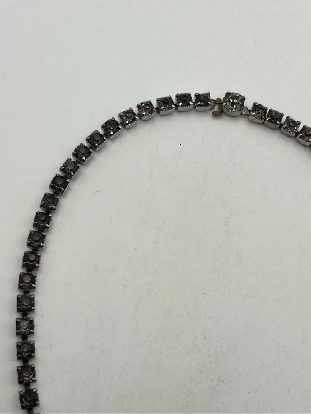 Grey rhinestones silver tone tennis necklace vintage sparkly